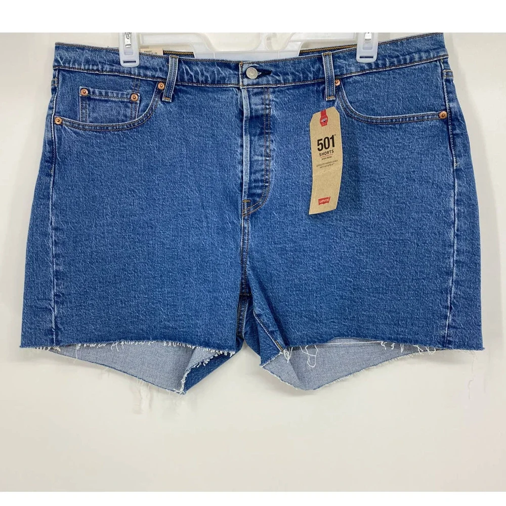 Levi's 501 Blue Denim Button Fly High Rise Cut Off Jean Shorts NEW 20W Summer